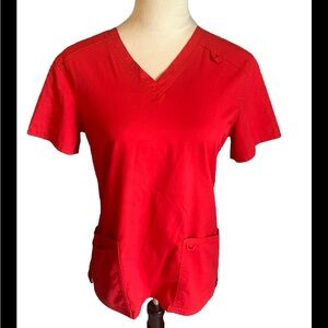Land Prof Scrub Top Red Soft Stretch Wrinkle and Fade Resistant Small